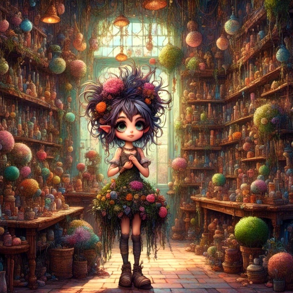 Whimsical Punk Pixie Topiary Sculpture