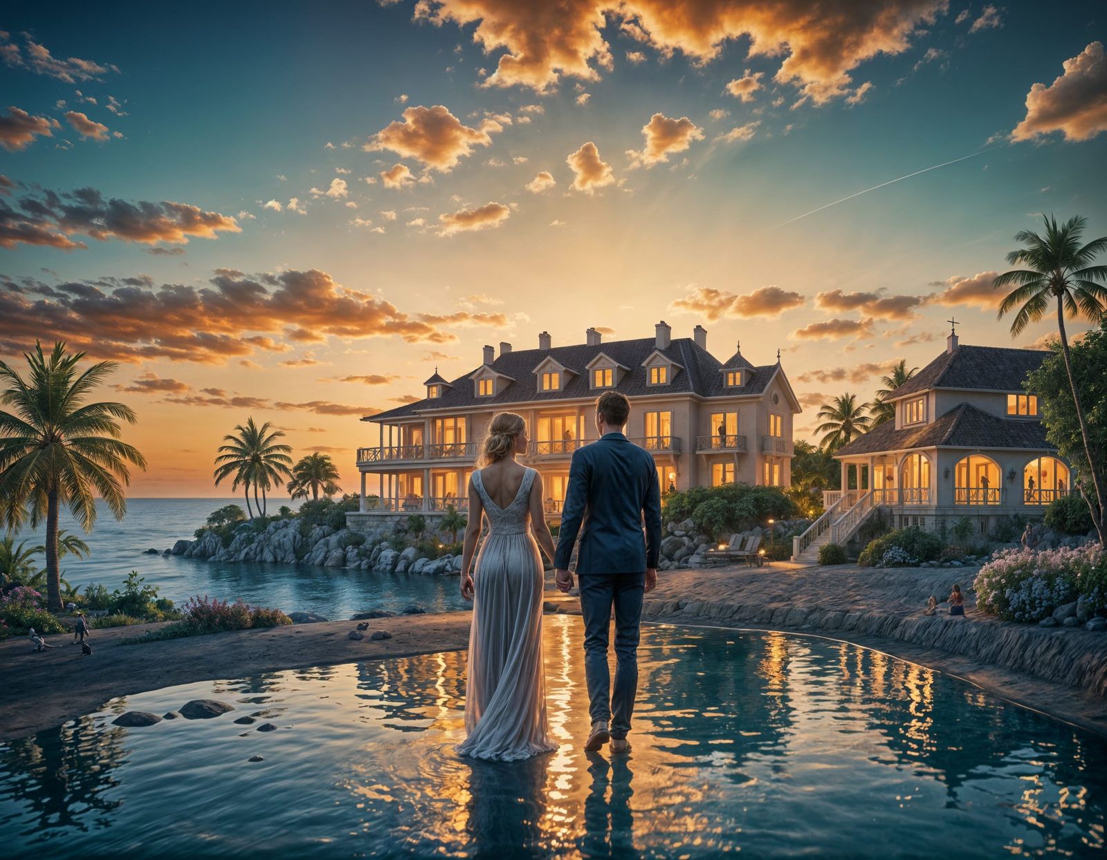 Seaside Villa Sunset: A Detailed Matte Painting