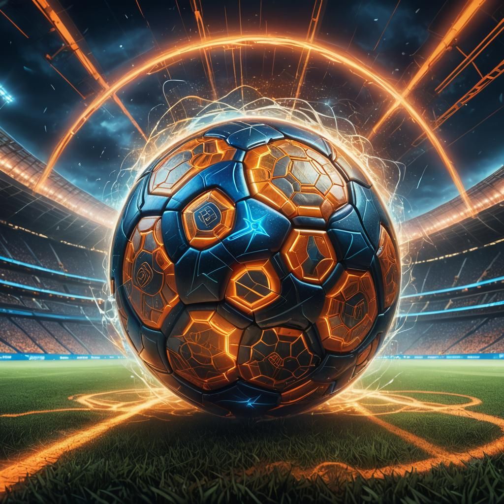 Mystical Soccer Ball in Dreamlike Stadium