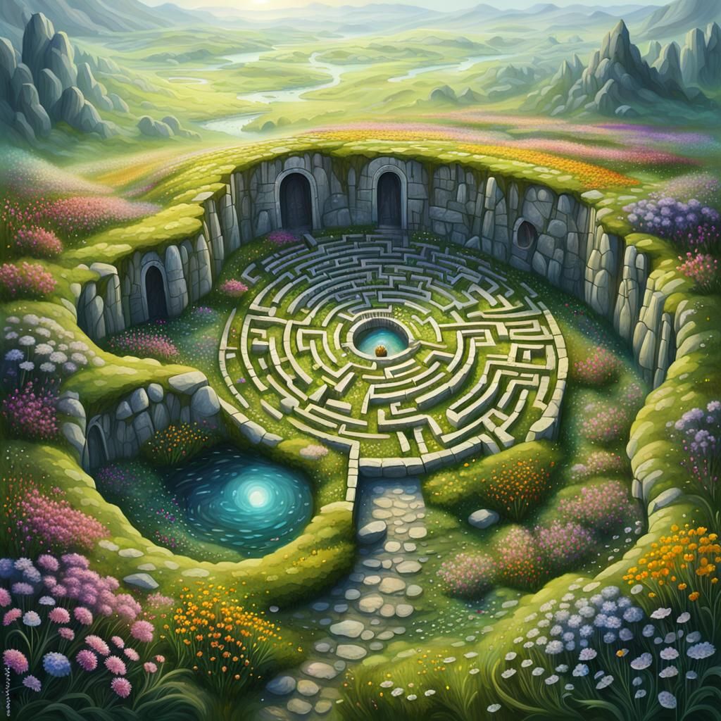 Fantasy Stone Labyrinth with Meadow Center
