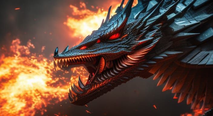 Epic Black Dragon Spitting Fire in Dark Fantasy Style