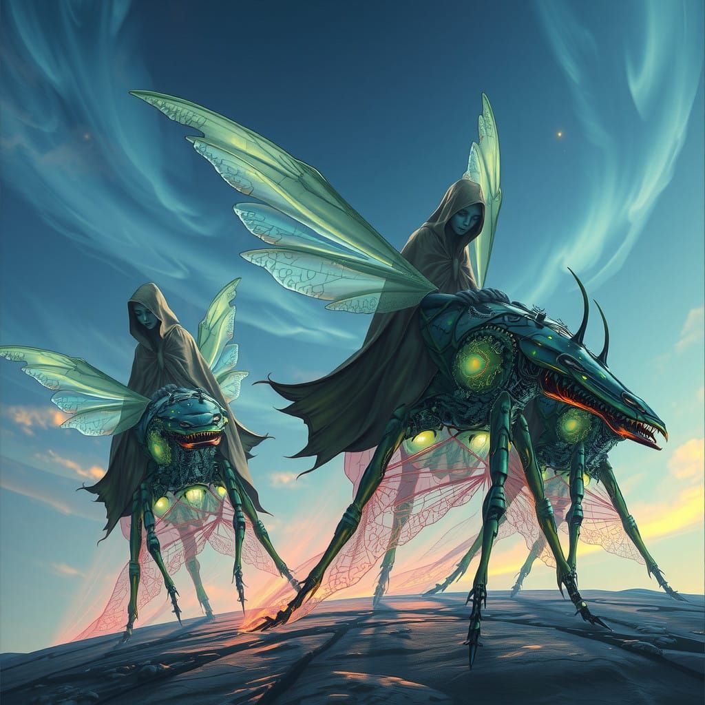 Dreamlike Bug Riders of the Celestial Realm