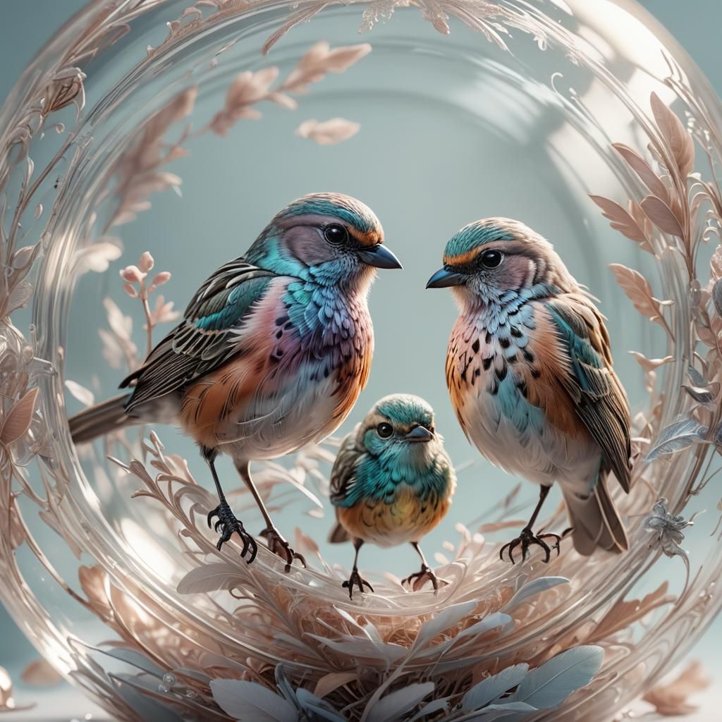 Birds in Orb: Hyper-Realistic Digital Art