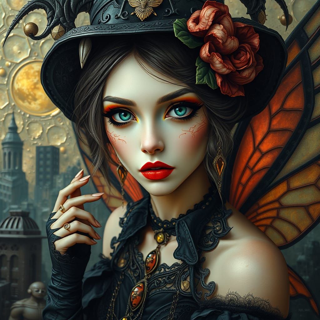 Gothic Fairy Witch in Dystopian Surrealism