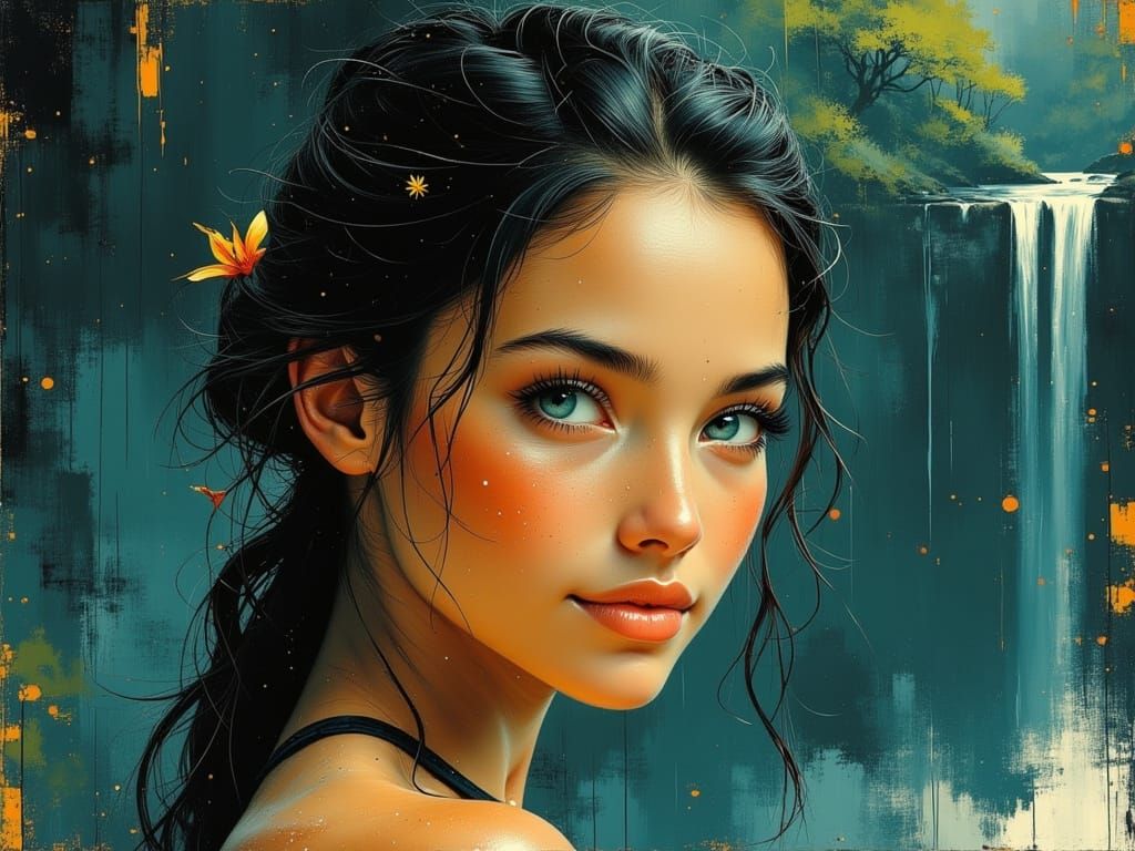 Hawaiian Woman Runner in Comic Art Style