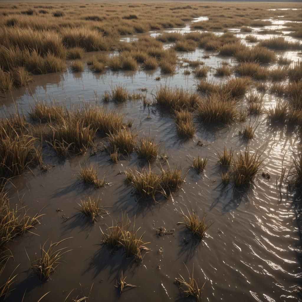 Flooded Grassland: Hyperrealistic Digital Matte Painting
