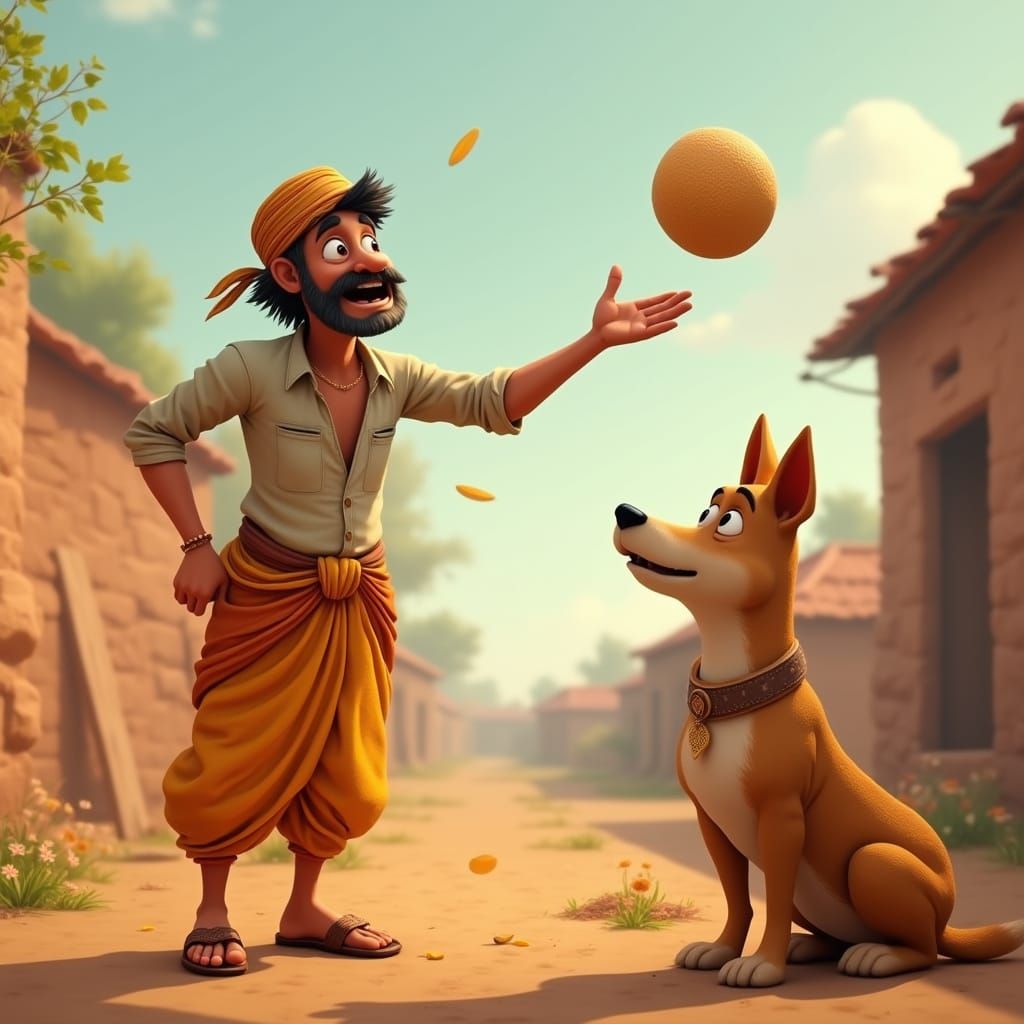 Farmer and Dog in Playful Pixar-Style 3D Scene