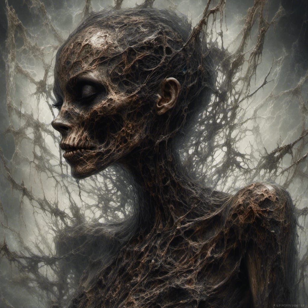 Eerie Skeletal Ghoul with Spider Tattoos