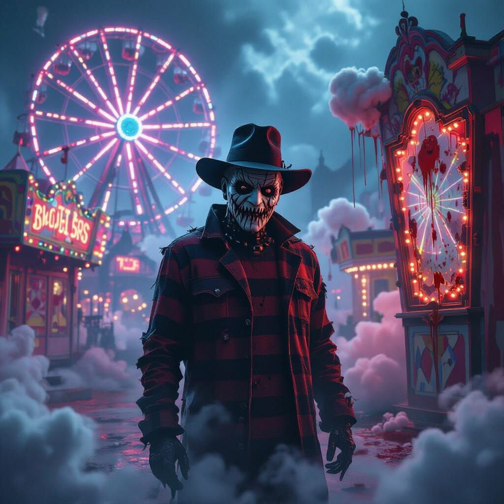 Freddy Krueger Haunting Neon Graffiti Horror Carnival