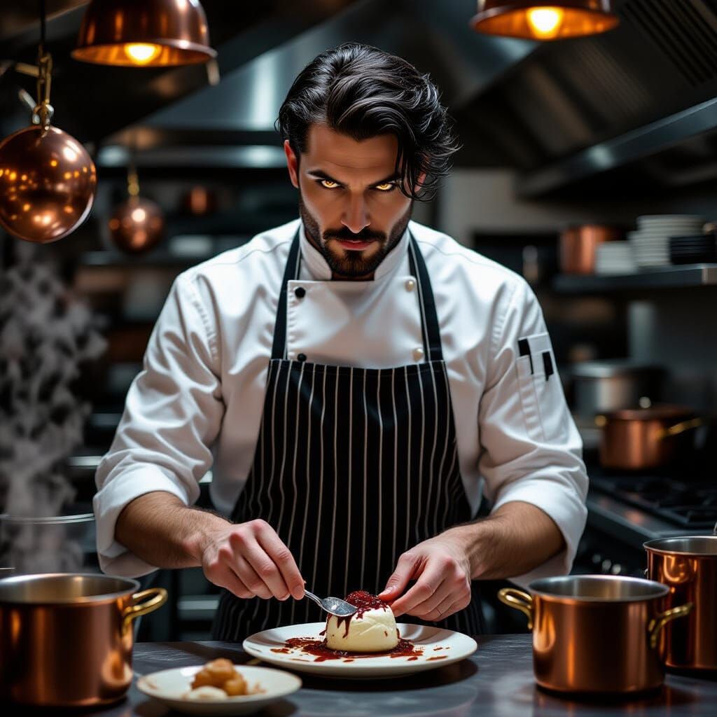 Gothic Chef Prepares Dessert in Hyperrealistic Style