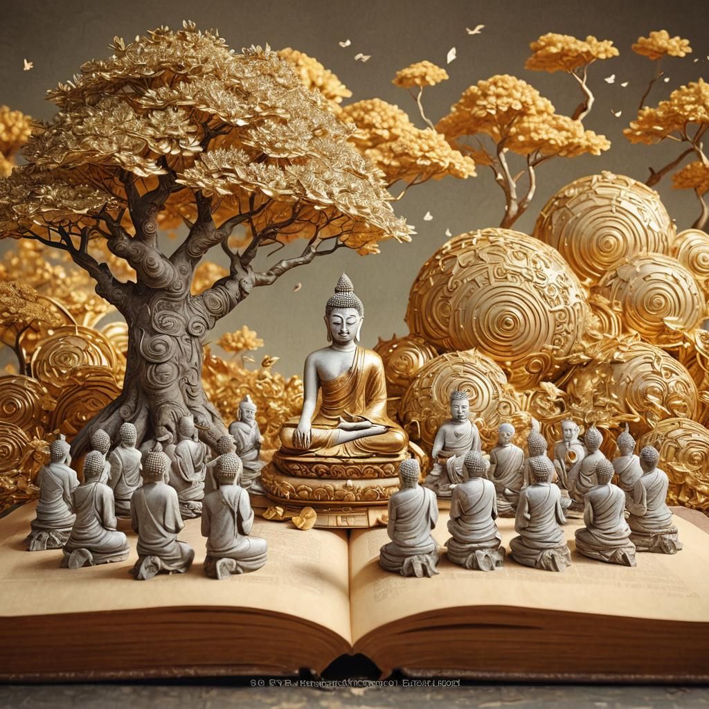 Buddha Statue on Book: Digital Clay Sculpture