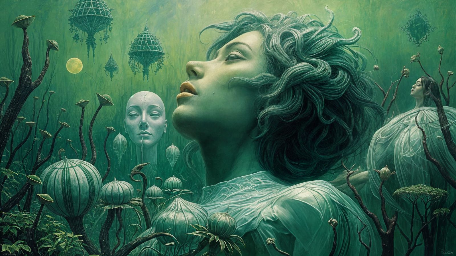 Surreal Green World in 2075, Oil on Canvas