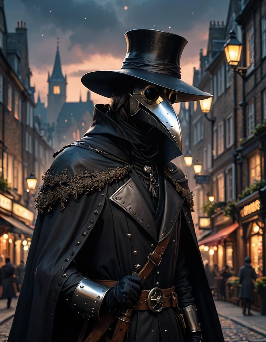 Plague Doctor in Medieval London: 3D Anime Art