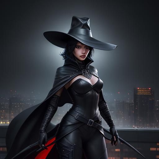 Woman in Leather Outfit on Rooftop at Night