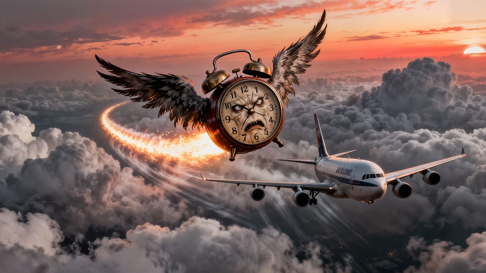 Gothic Art Style Alarm Clock Races Boeing 747