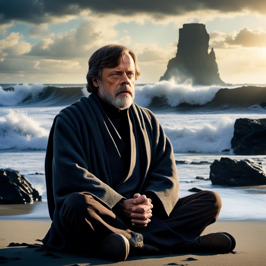 Luke Skywalker Meditating on Island at Sunset