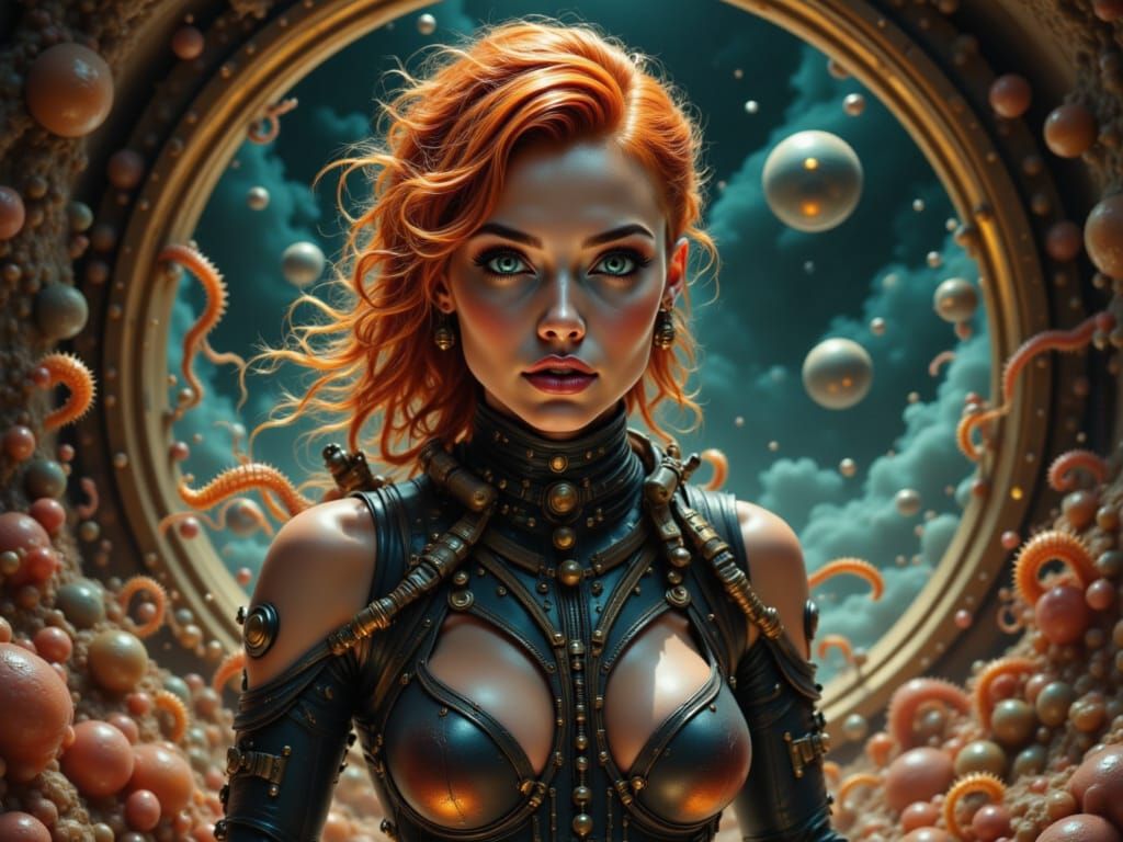 Adventurous Woman on Alien Planet in Bauhaus Art Nouveau Sty...