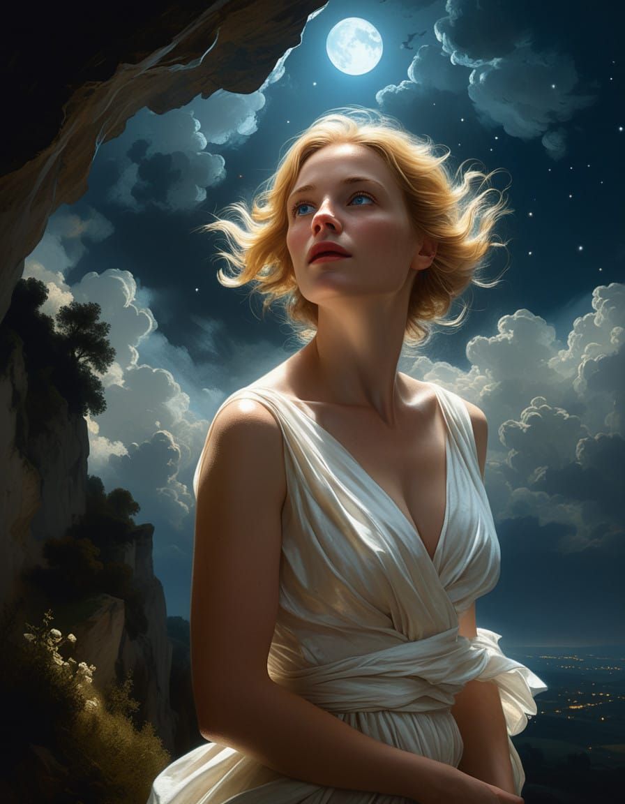 Woman in Moonlit Landscape