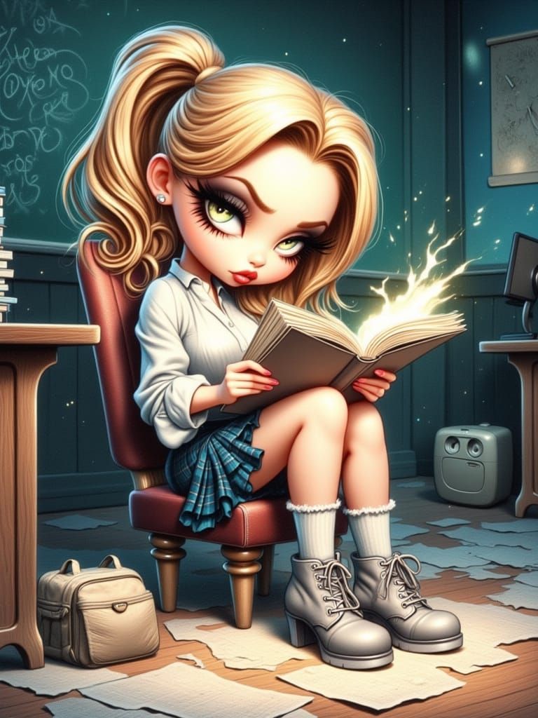 Confident Chibi Bad Girl in Detention