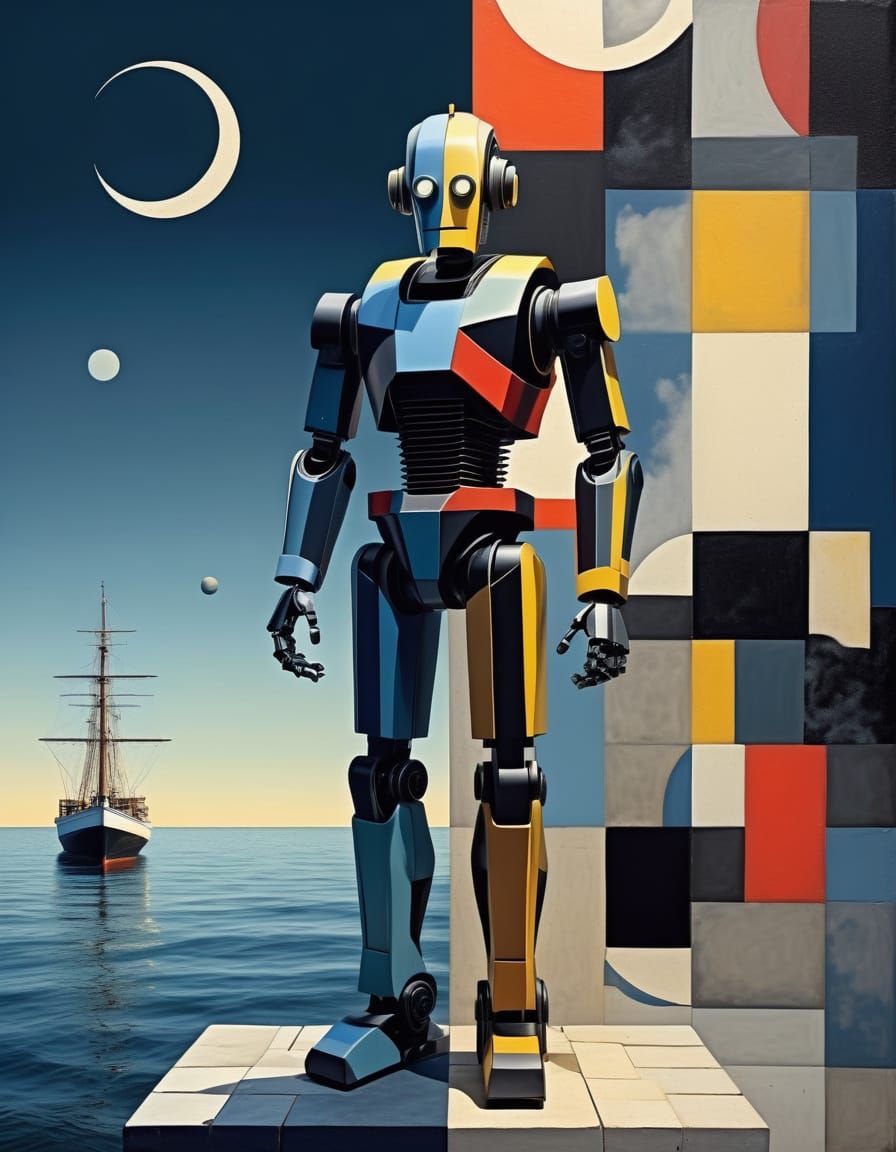 Steampunk Robot in Cubist Dreamscape
