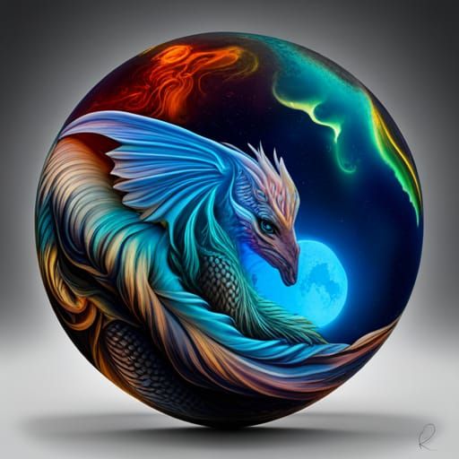 Dragon in Glass Sphere with Vivid Colors