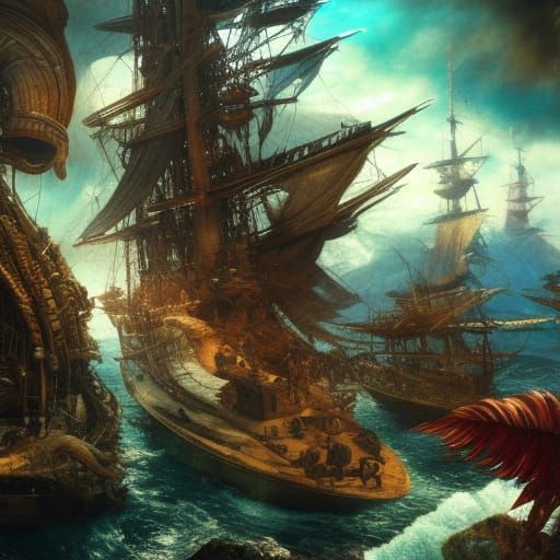 Epic Caribbean Pirates in Detailed Cinematic Style