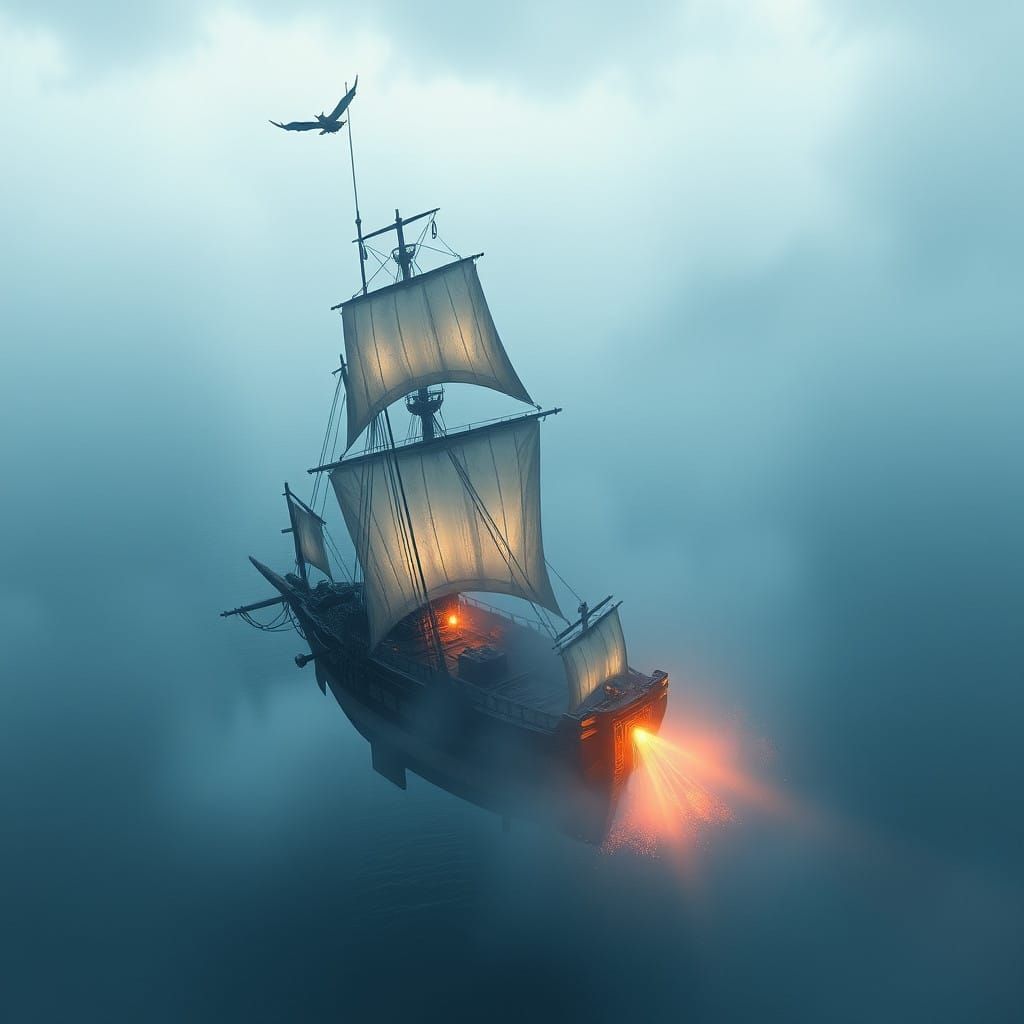 Ethereal Pirate Vessel Suspended in Midair