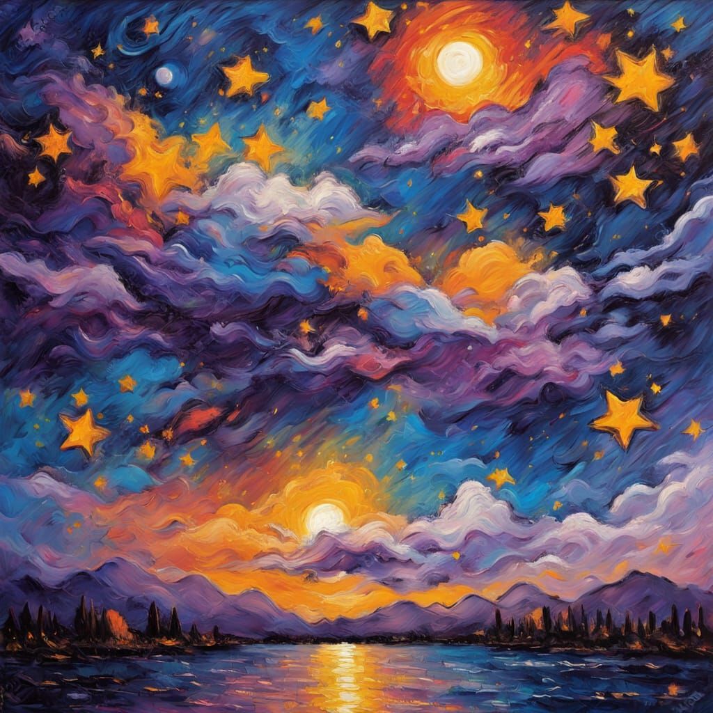 Vibrant Starry Night Sky in Fauvist Oil Painting Style