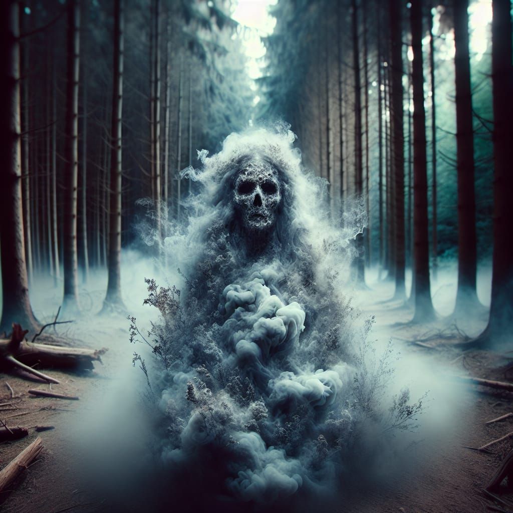 Ethereal Mist Woman Haunting Forest Trail