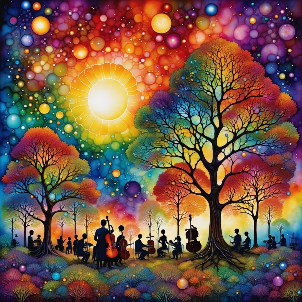 Symphony Orchestra Performance in Abstract Style