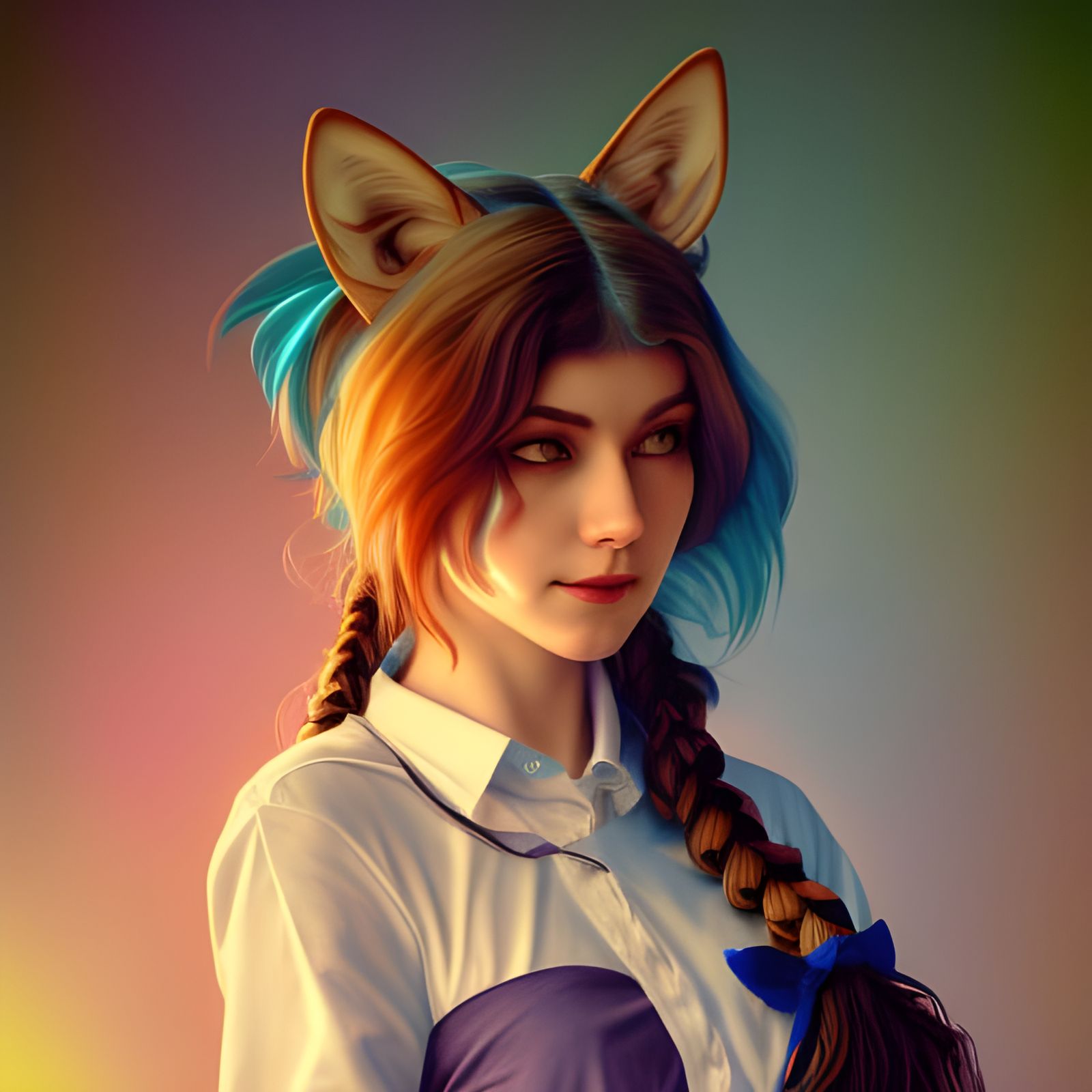 Anime Wolf Girl Portrait in Digital Art Style