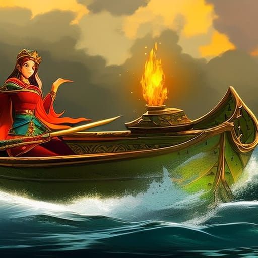 Hyperrealistic Princess in a Boat Splash Art