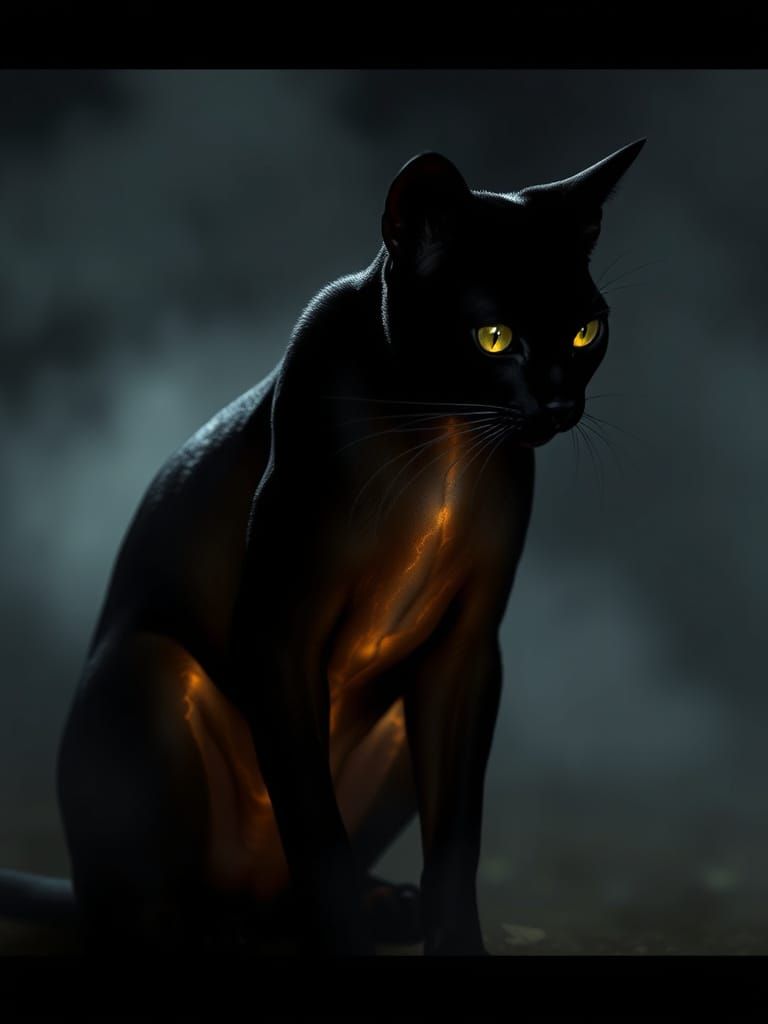 Ethereal Shadow Cat Emerging from Misty Night