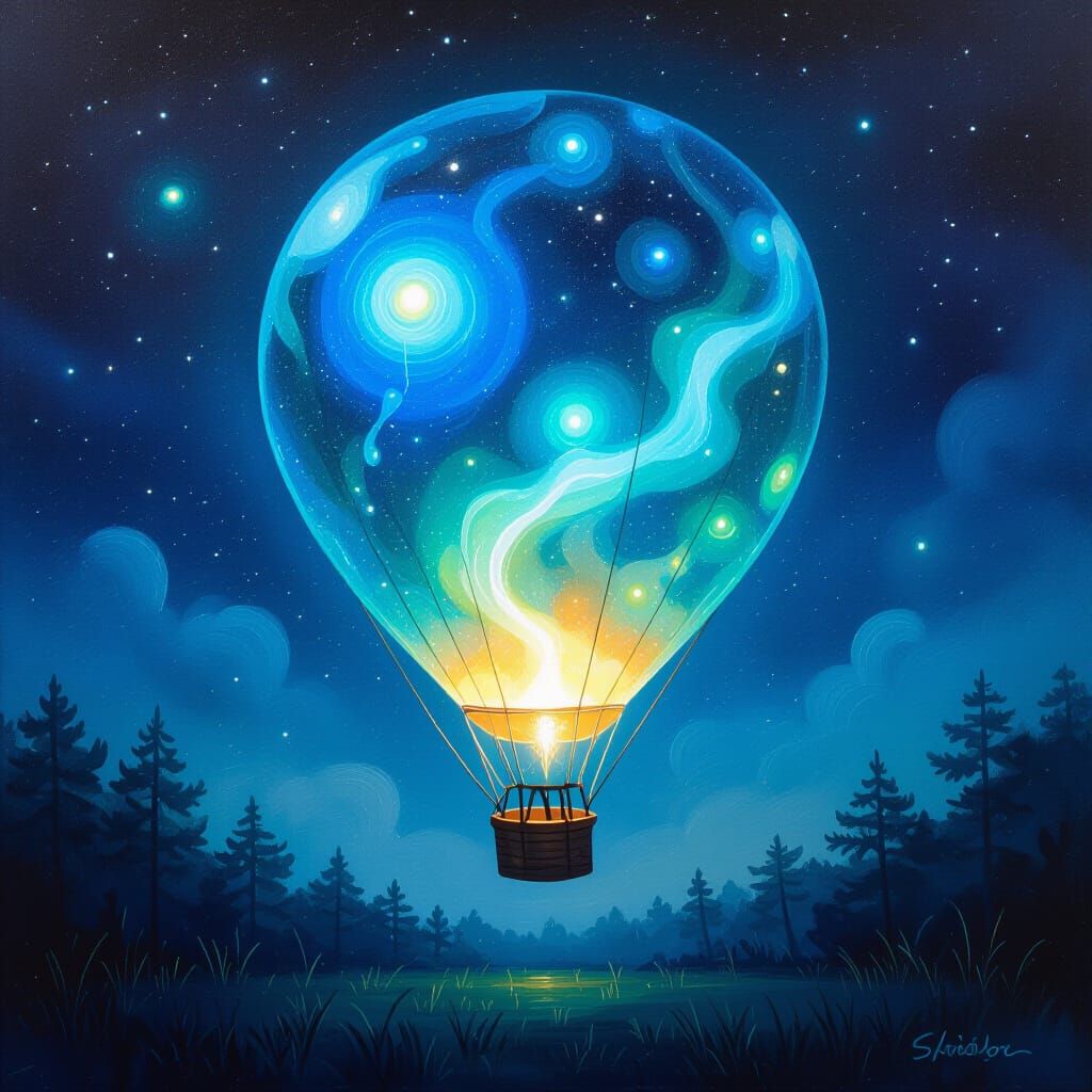 Bioluminescent Spirit Balloon in Oil Painting Style