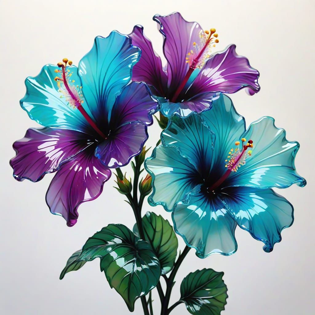 Crystal Hibiscus Flowers in Hyperrealism