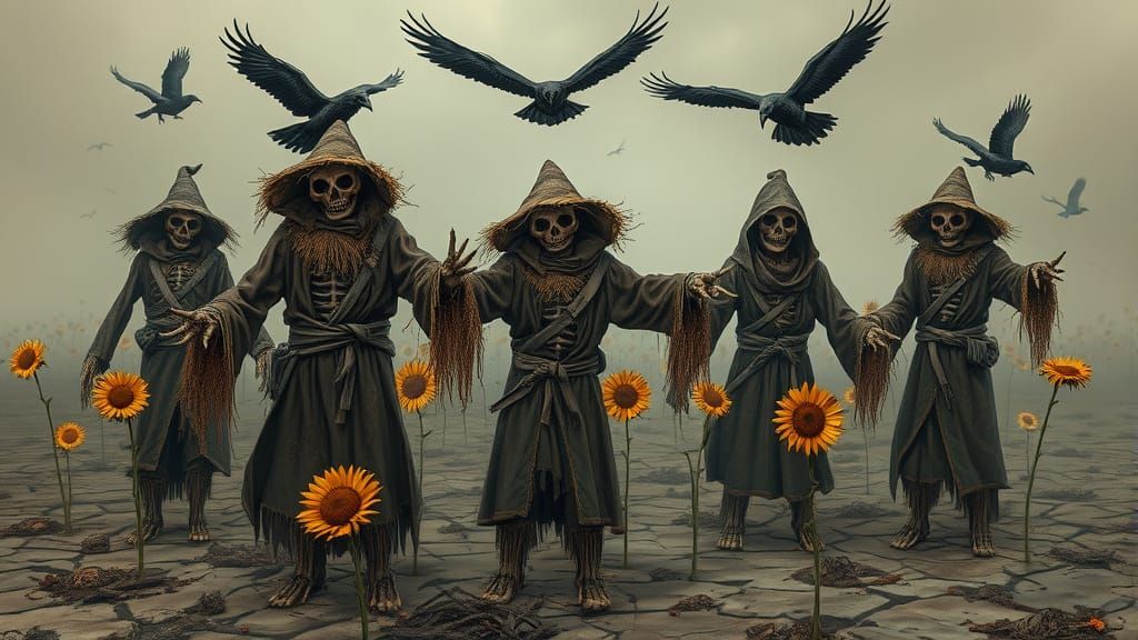 Haunted Scarecrow Garden in Comic Book Horror Style