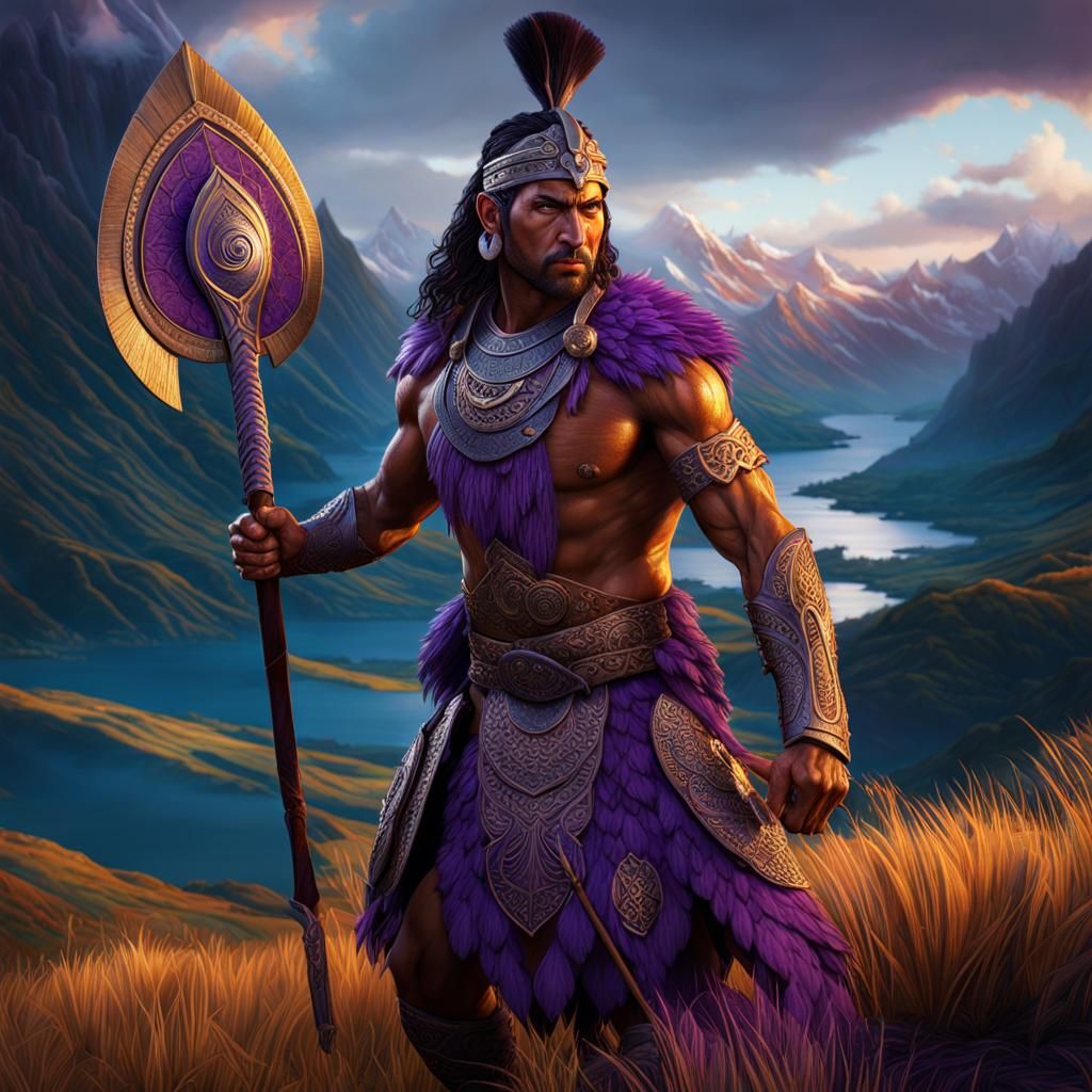 Maori Warrior in New Zealand Landscape