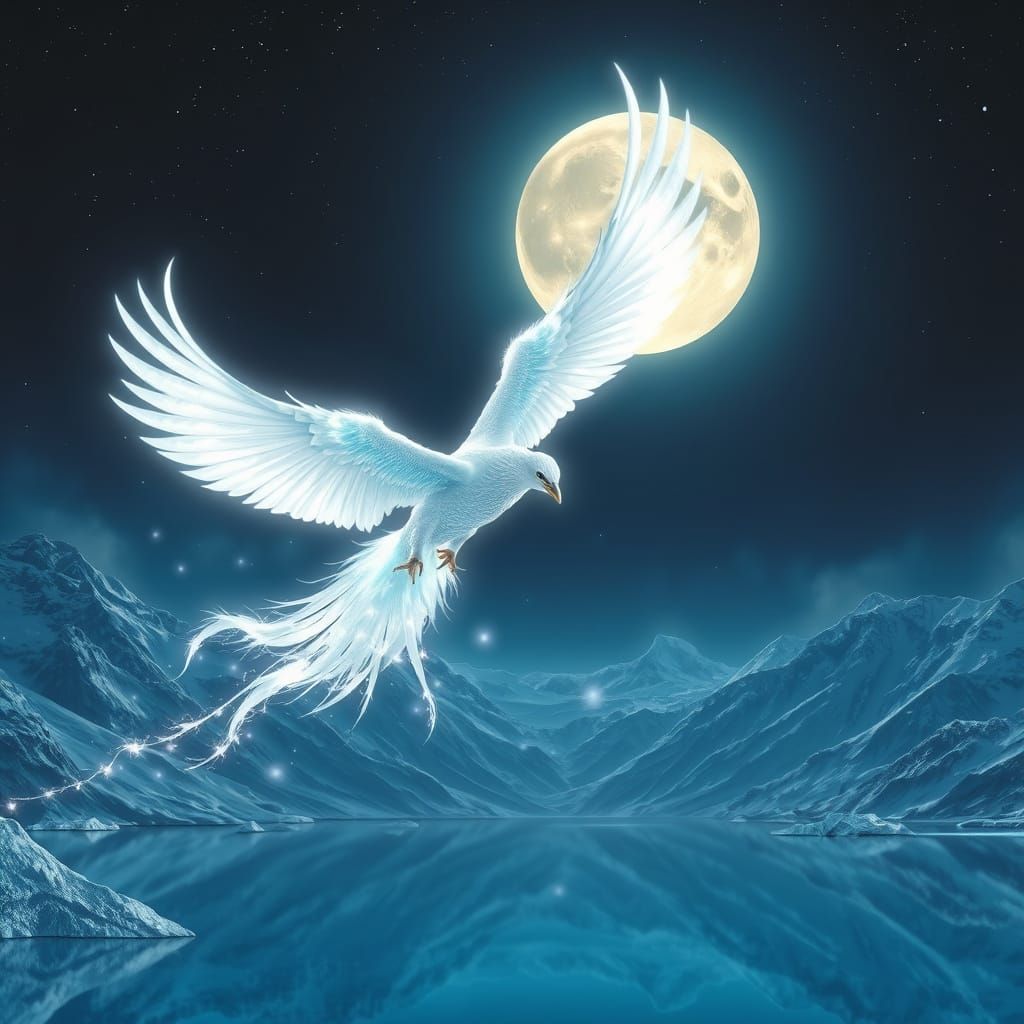 Celestial Phoenix Soaring Under Moonlight