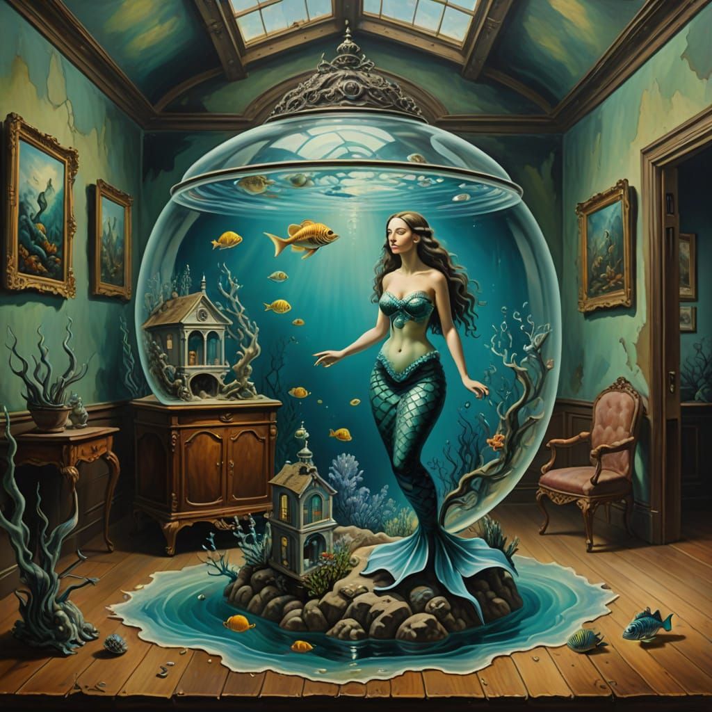 Surreal Mermaid in Victorian Oasis