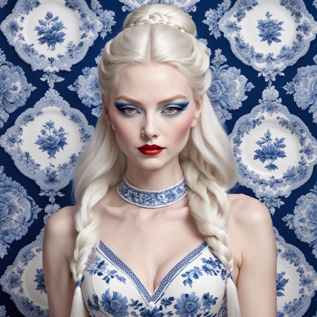 Girl in Delft Porcelain Style with Body Painting