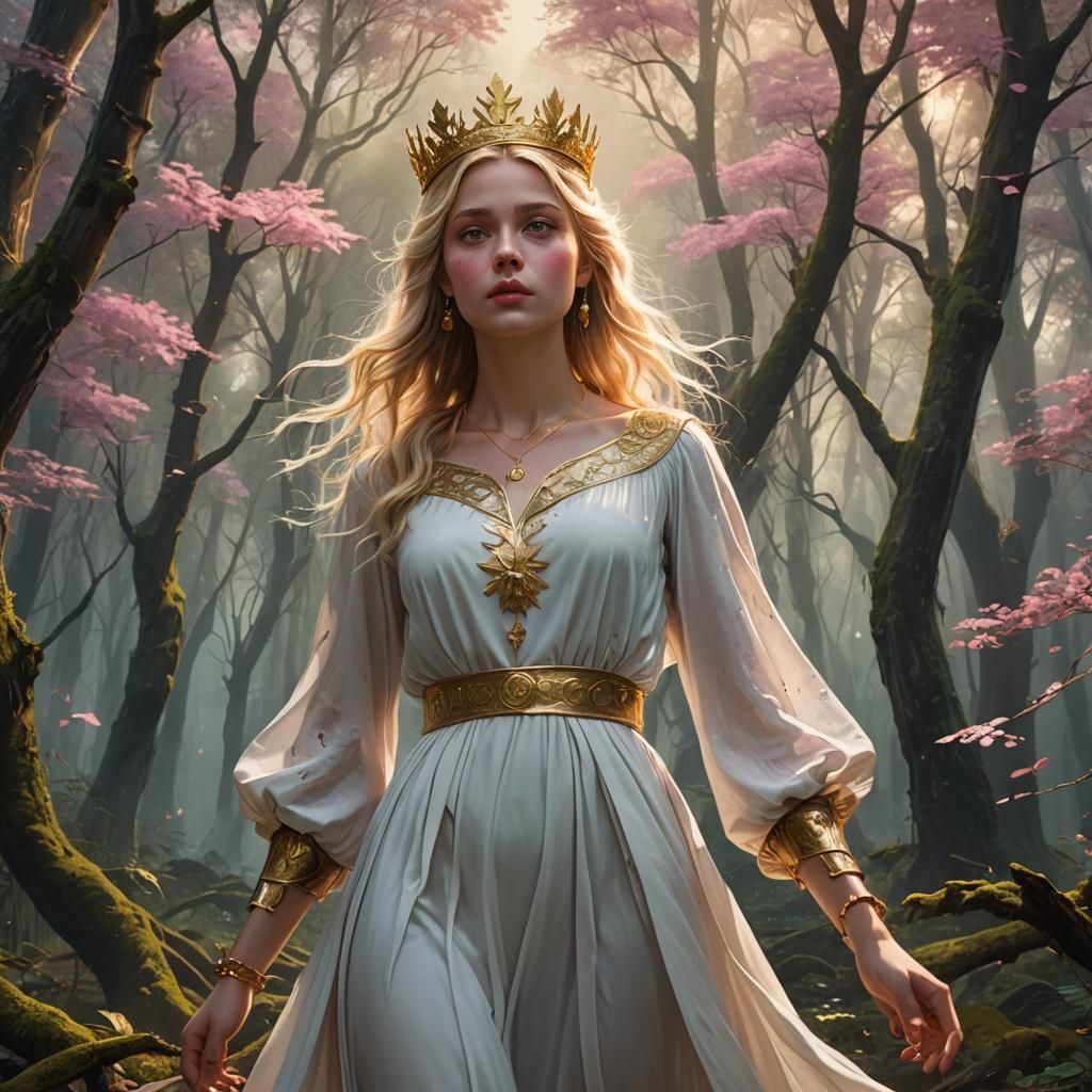 Queen in Forest with Golden Crown