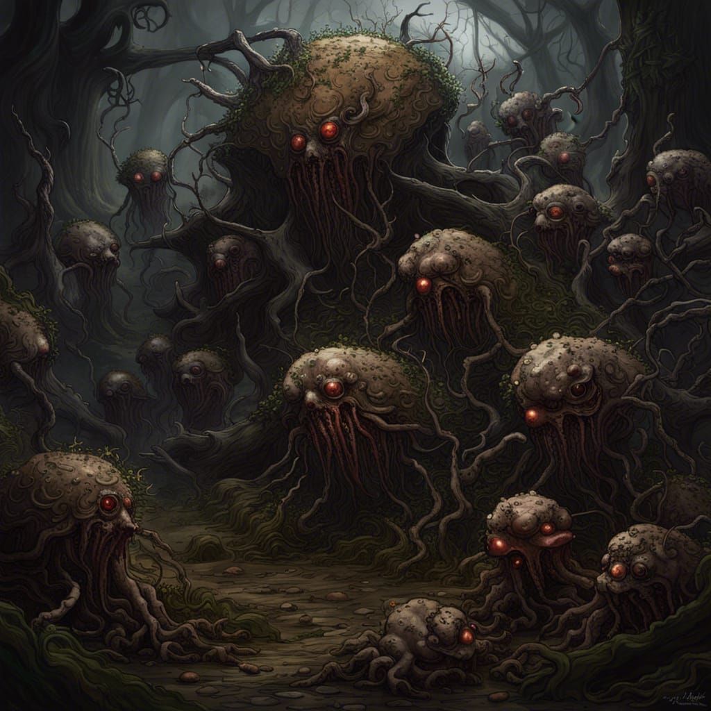 Fungus Abominations in Dark Fantasy Style