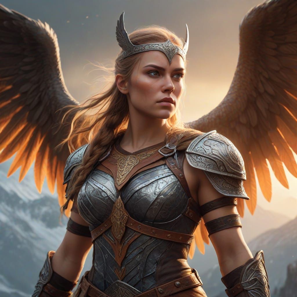Valkyrie Warrior Woman with Sword in Viking Art Style