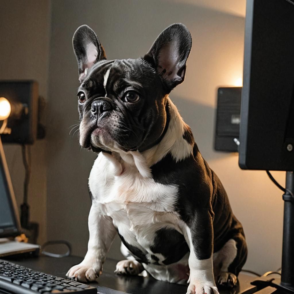 French Bulldog at Computer