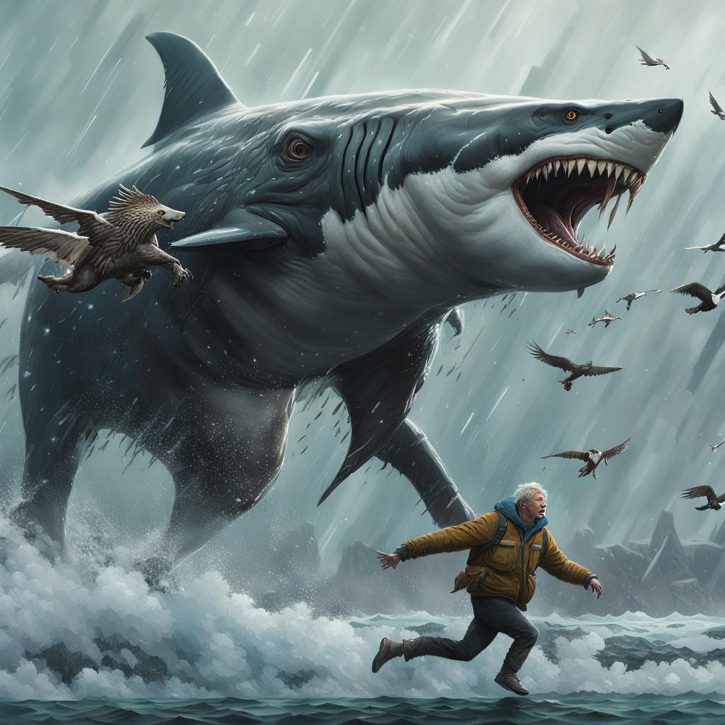 Mythical Hybrid Soars: Shark, Eagle, Tiger in Digital Art