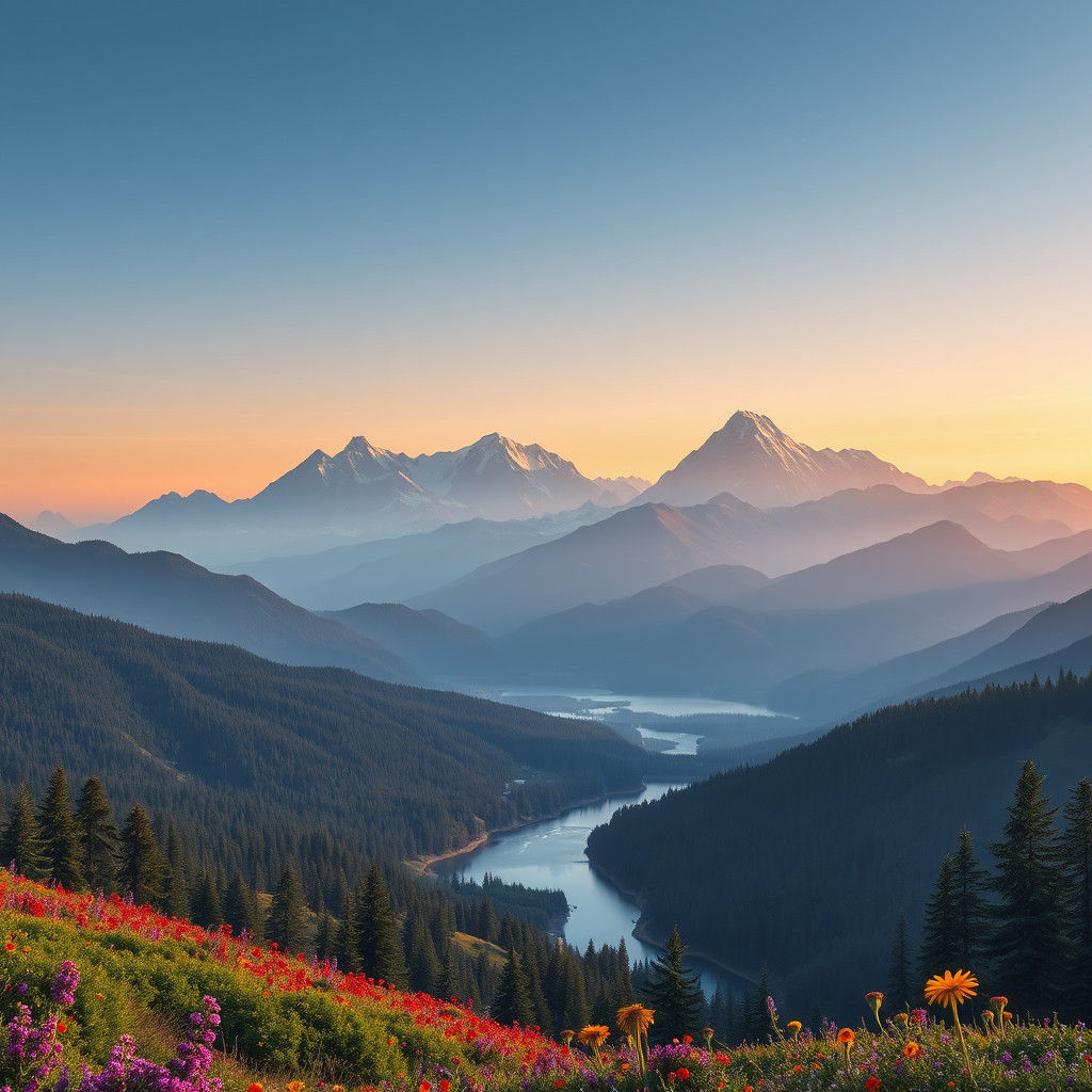 Breathtaking Mountain Landscape in Flat Style Artwork