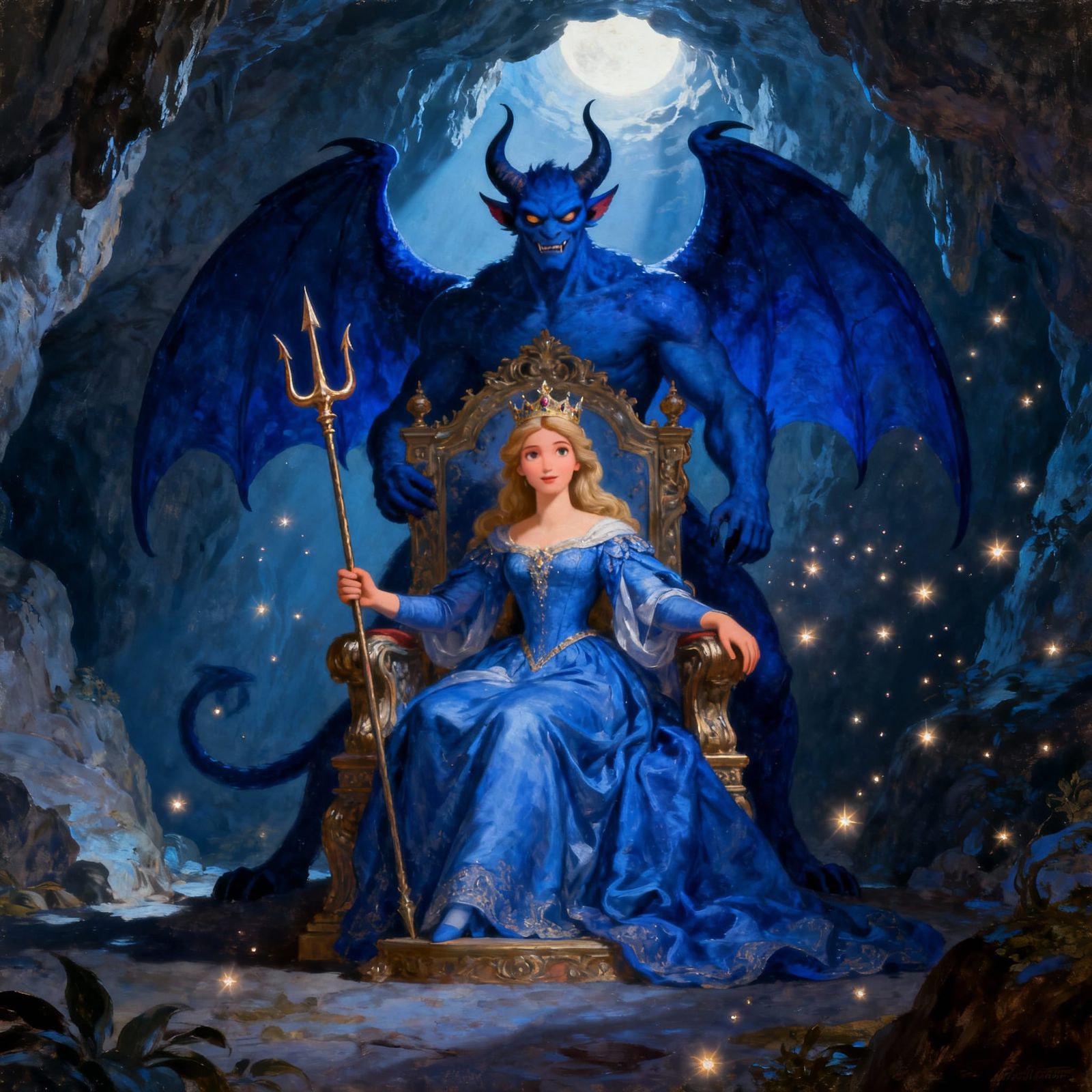 Princess Aurora as Devil Queen on Throne with Demon