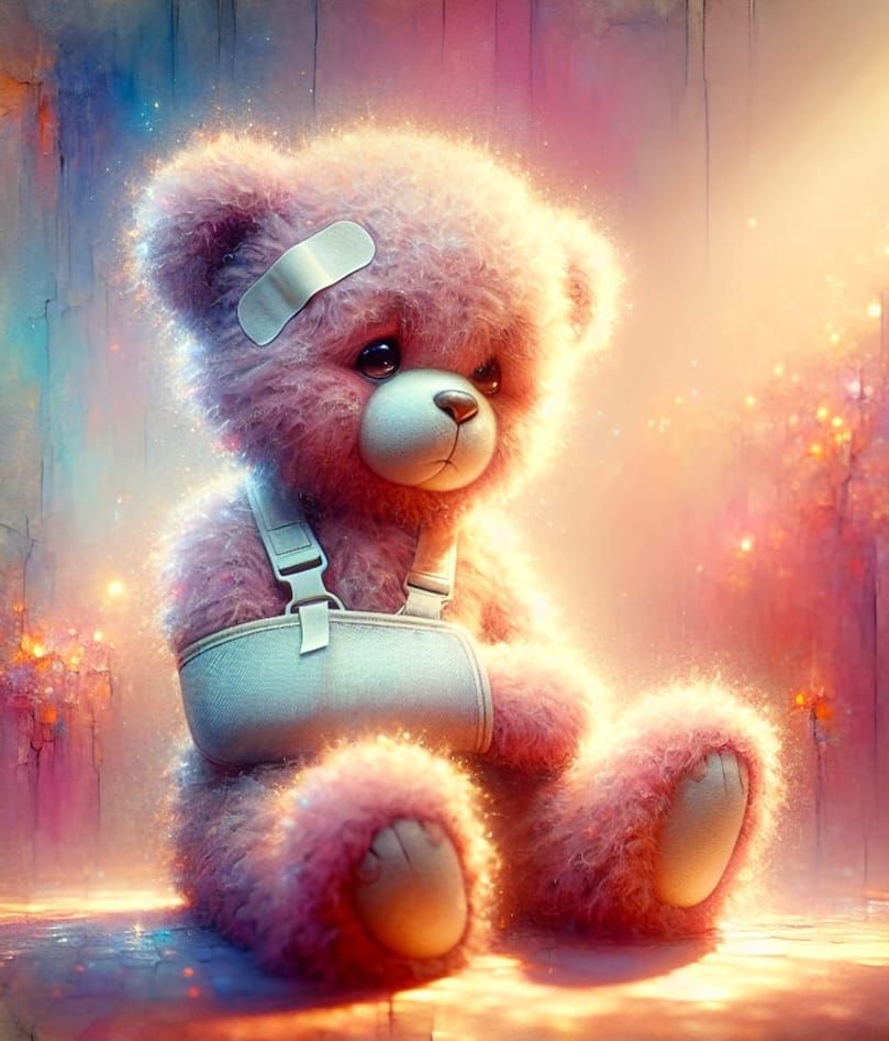 Injured Teddy Bear in 19th Century Watercolor Style