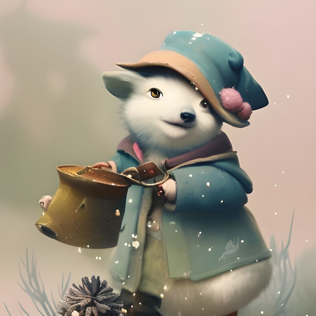 Piglet Adventurer Portrait in Blue Ink Style