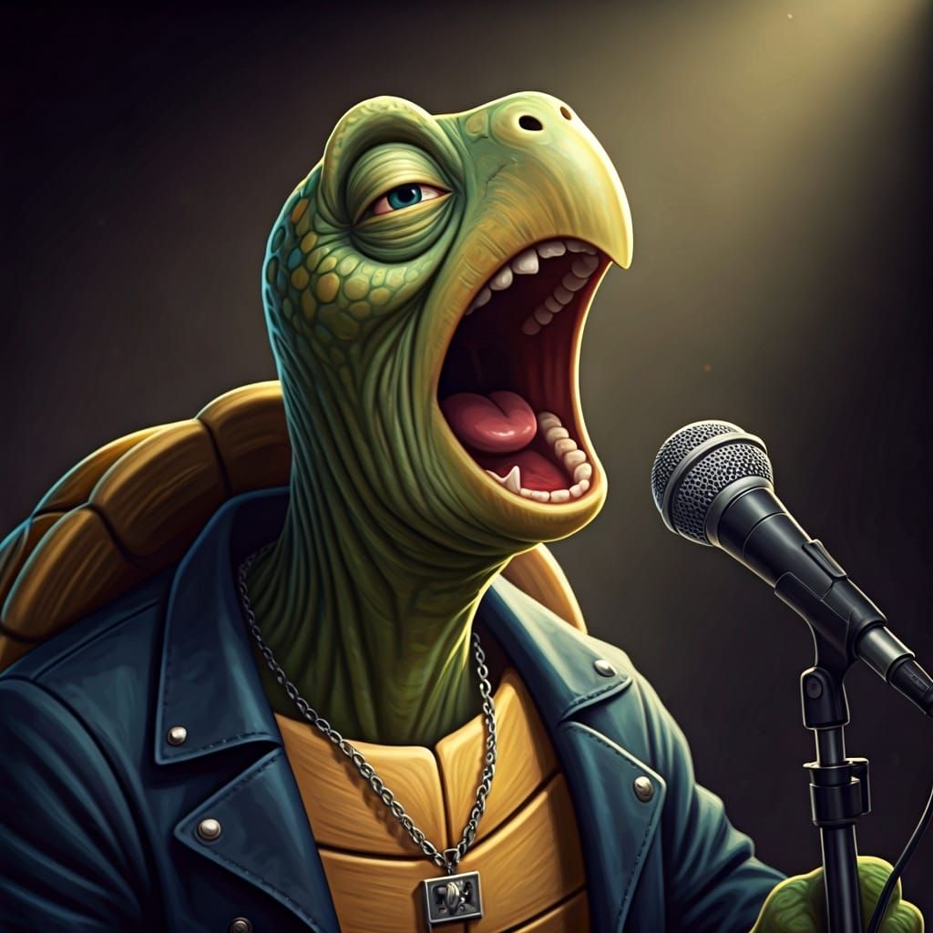 Rock n' Roll Turtle Singer Cartoon Illustration